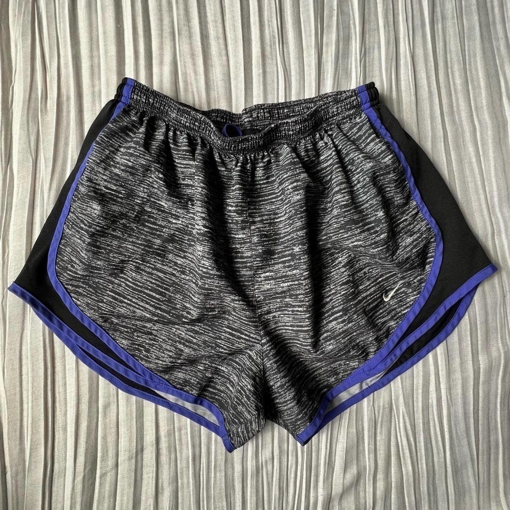 Nike Dri fit shorts, athletic, black, gray and purple with built-in liner
